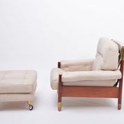 Beige Midcentury Lounge Chair with Ottoman Model "Sella" by Carlo de Carli