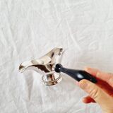 Classic style sauce boat, Perlas model, in silver metal, with removable handle
