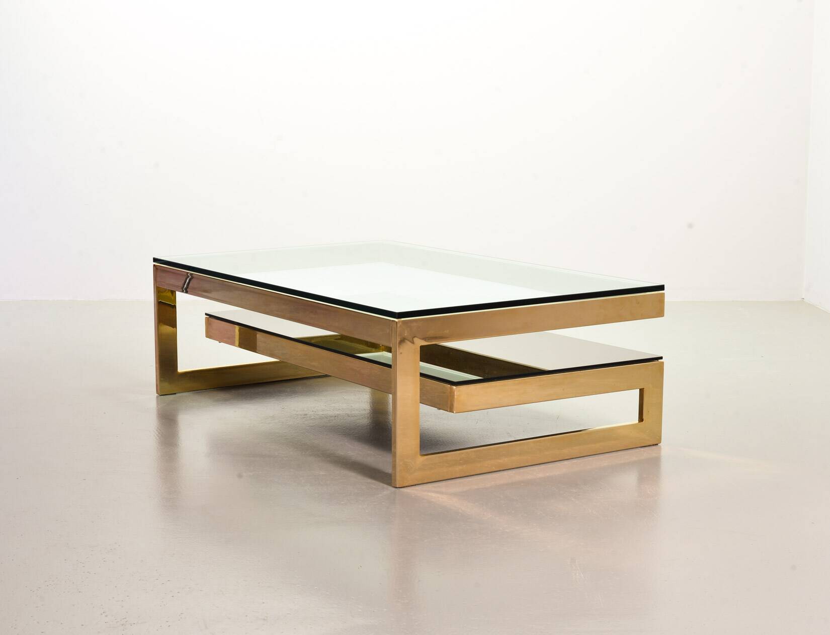 Belgo-Chrom Architectural G-Table 23-Carat Goldplated with Glass Tops 1970s
