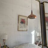 Vintage 1920s triptych barber mirror in gold and green faux crocodile leather - 37 x 87