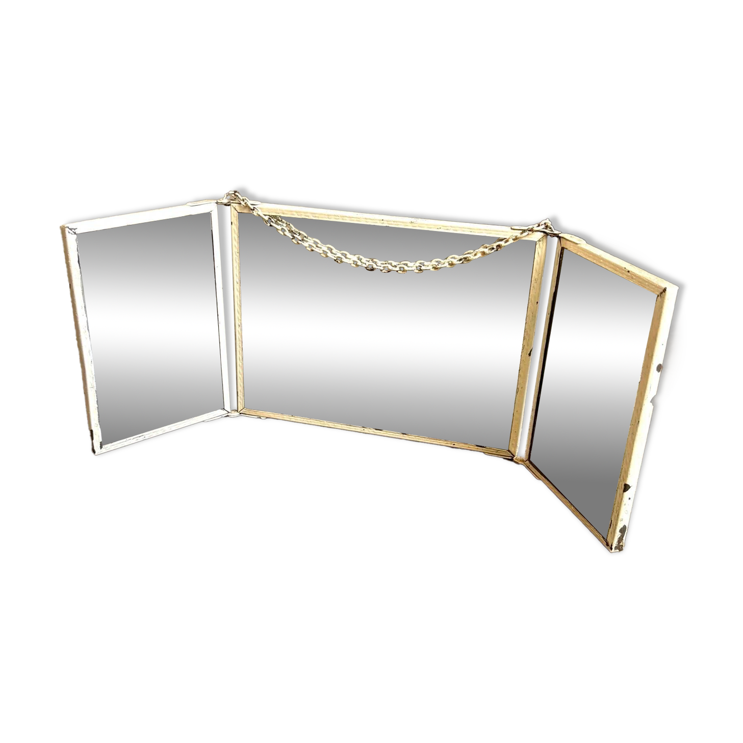 Miroir triptyque en métal beige