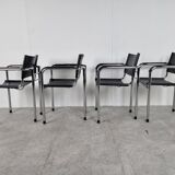 Vintage chrome and leather dining chairs set of 4 - 1980s