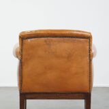 Restored antique Art Deco sheep leather armchair
