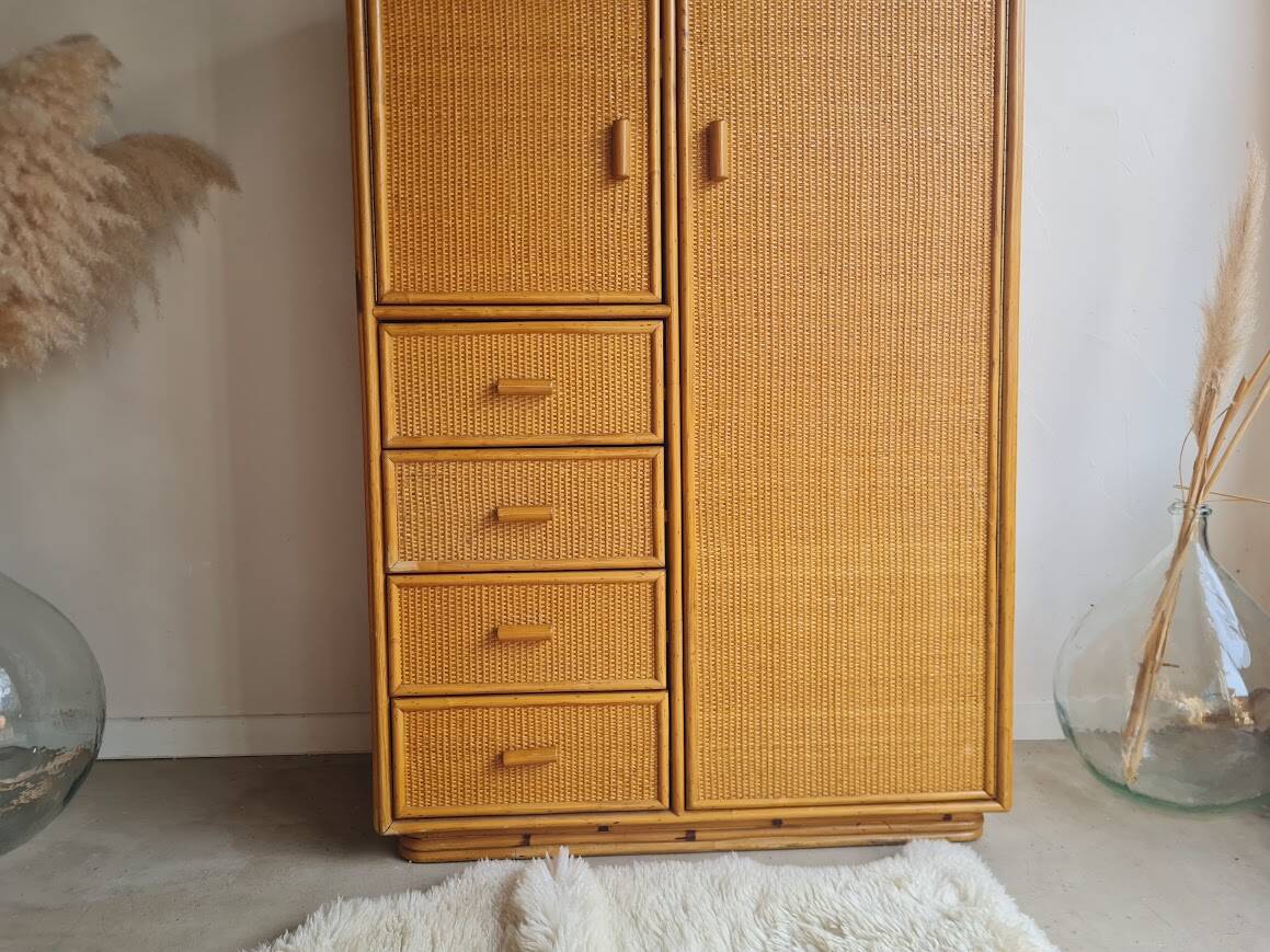 Vintage rattan wardrobe