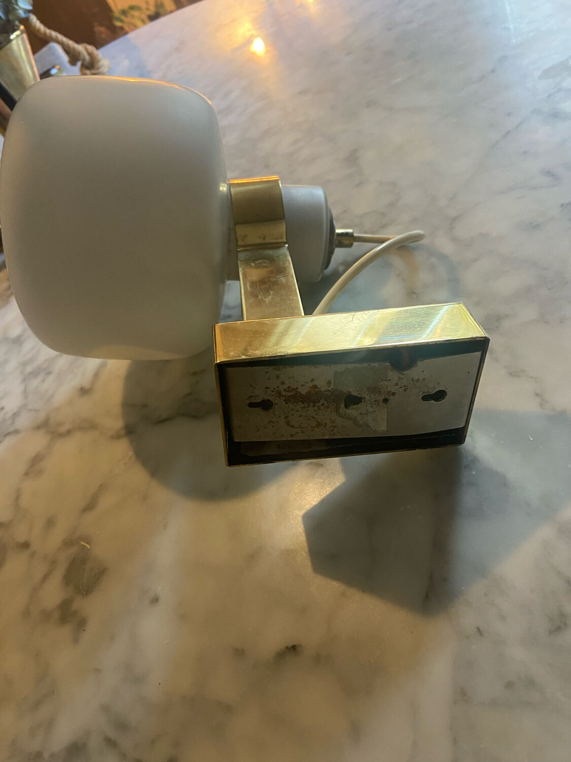 Vintage opaline and brass wall lamp