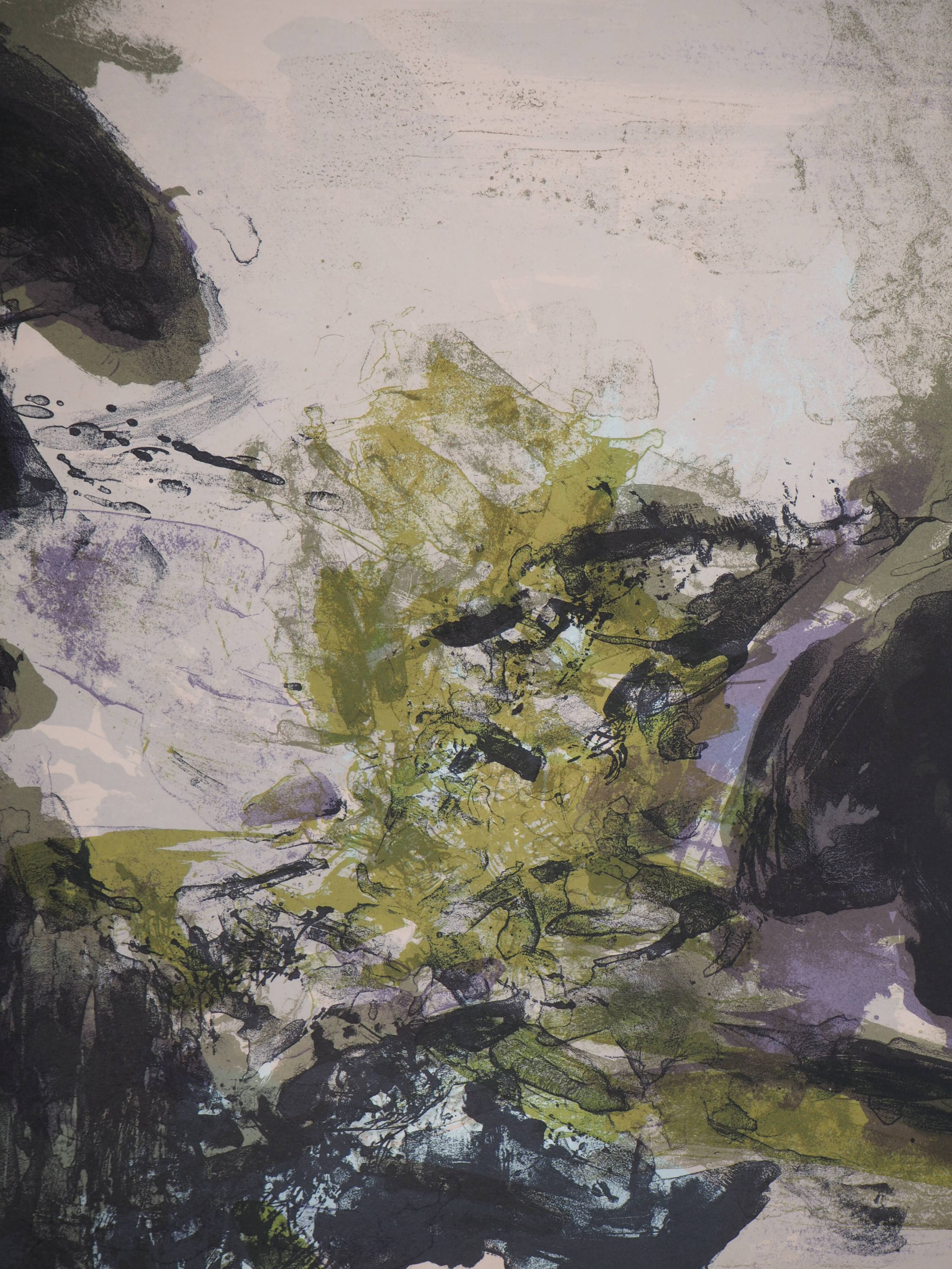 Zao wou-ki: abstract mountain landscape - original lithograph