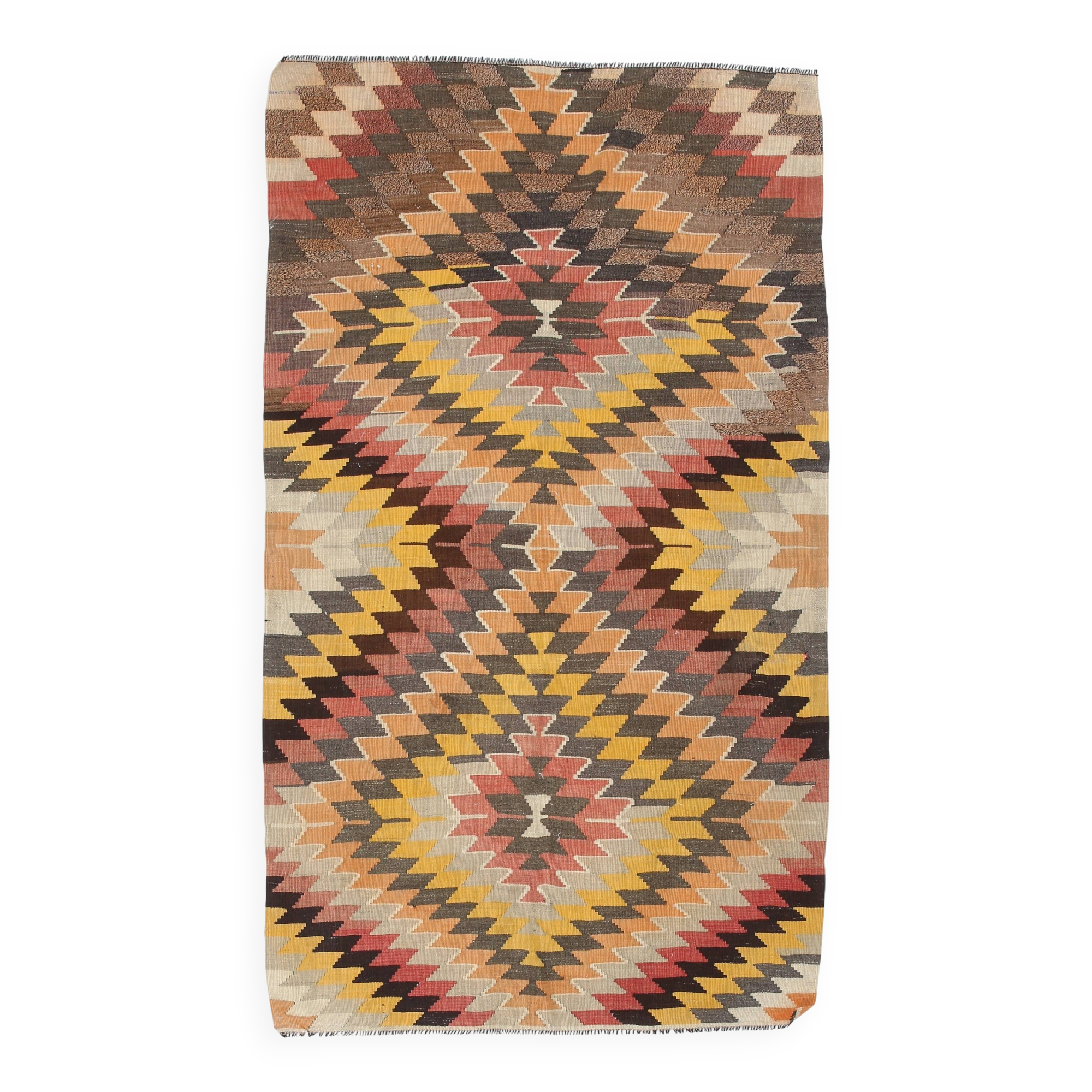 5x8 Orange & Brown Tribal Vintage Kilim Rug, 149x253Cm