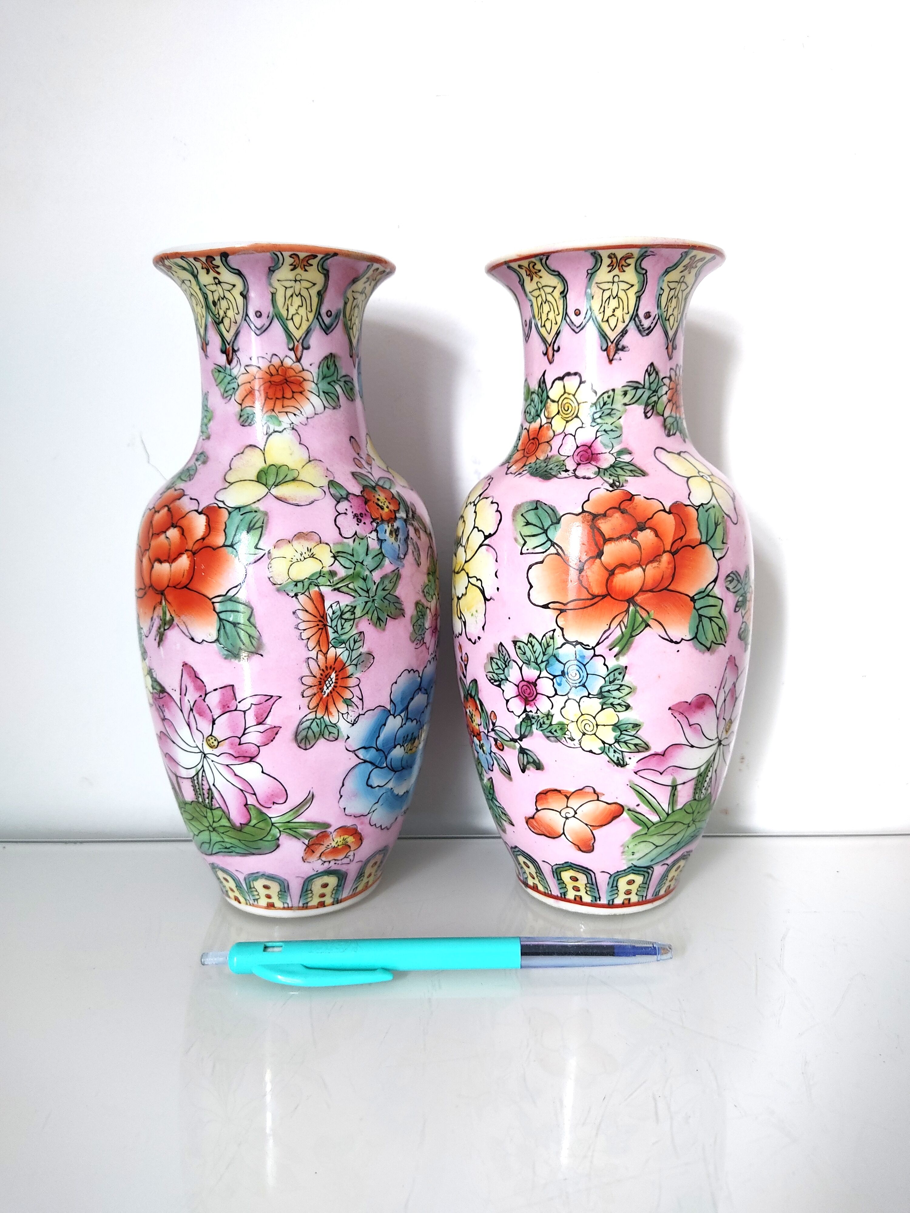 Pair of flowered Chinese vases