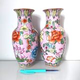 Pair of flowered Chinese vases