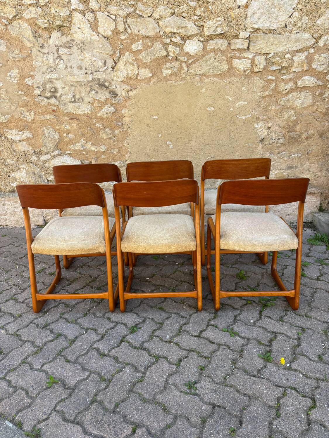 Six vintage sled chairs model Luge design from the 1960s by Baumann.