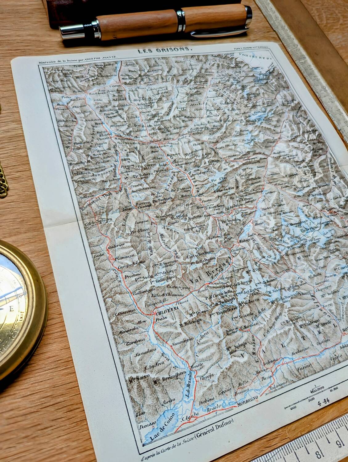 Imprimée en 1844, les Grisons, Suisse.