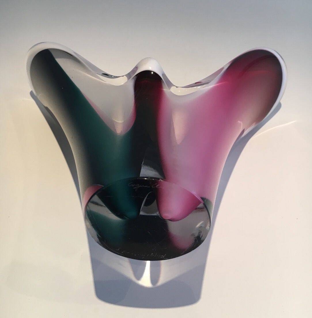 Multicoloured shell glass vase signed Flygsfors, 1956