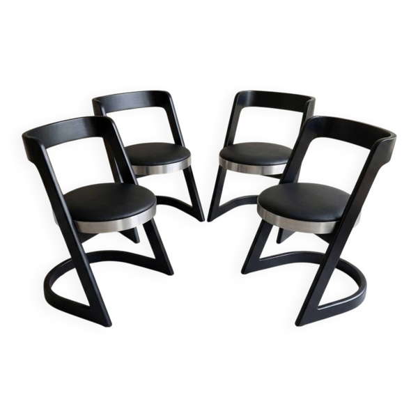 Suite de 4 chaises cantilever noires – Design italien années 70