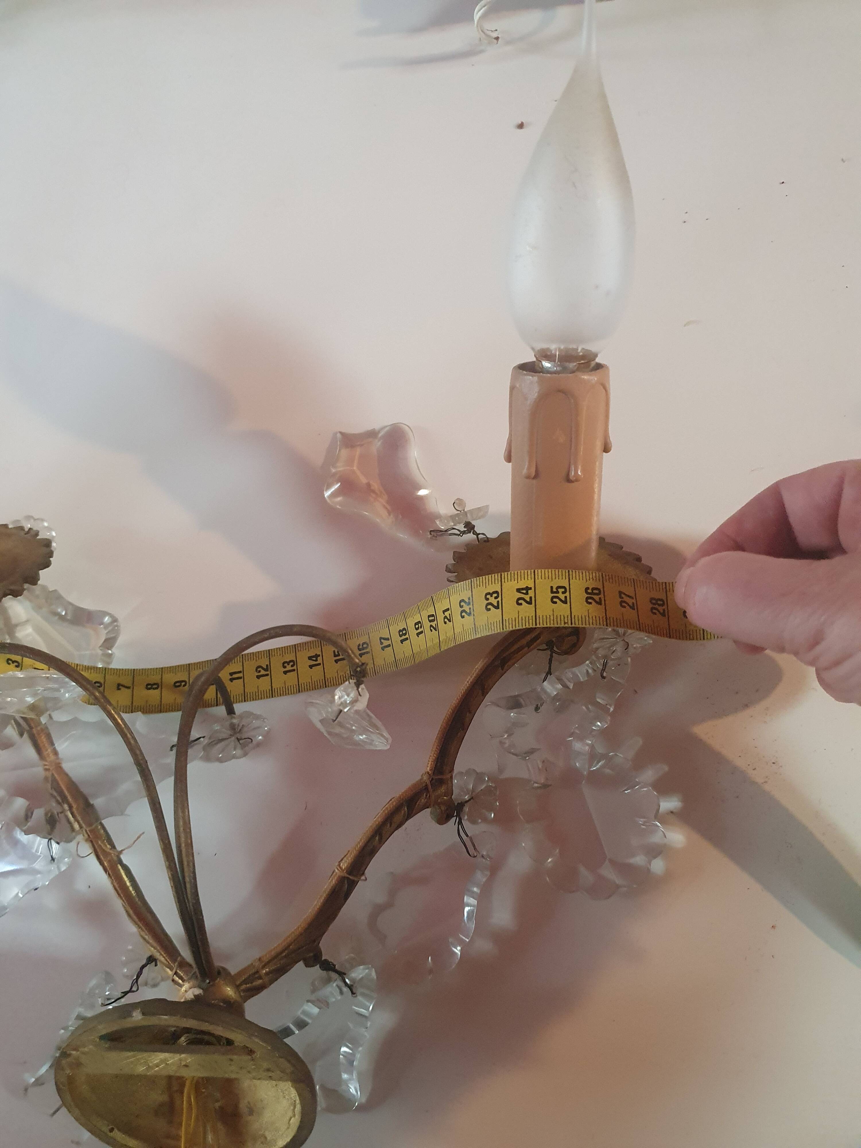 Pair of golden wall lights with vintage glass tassels