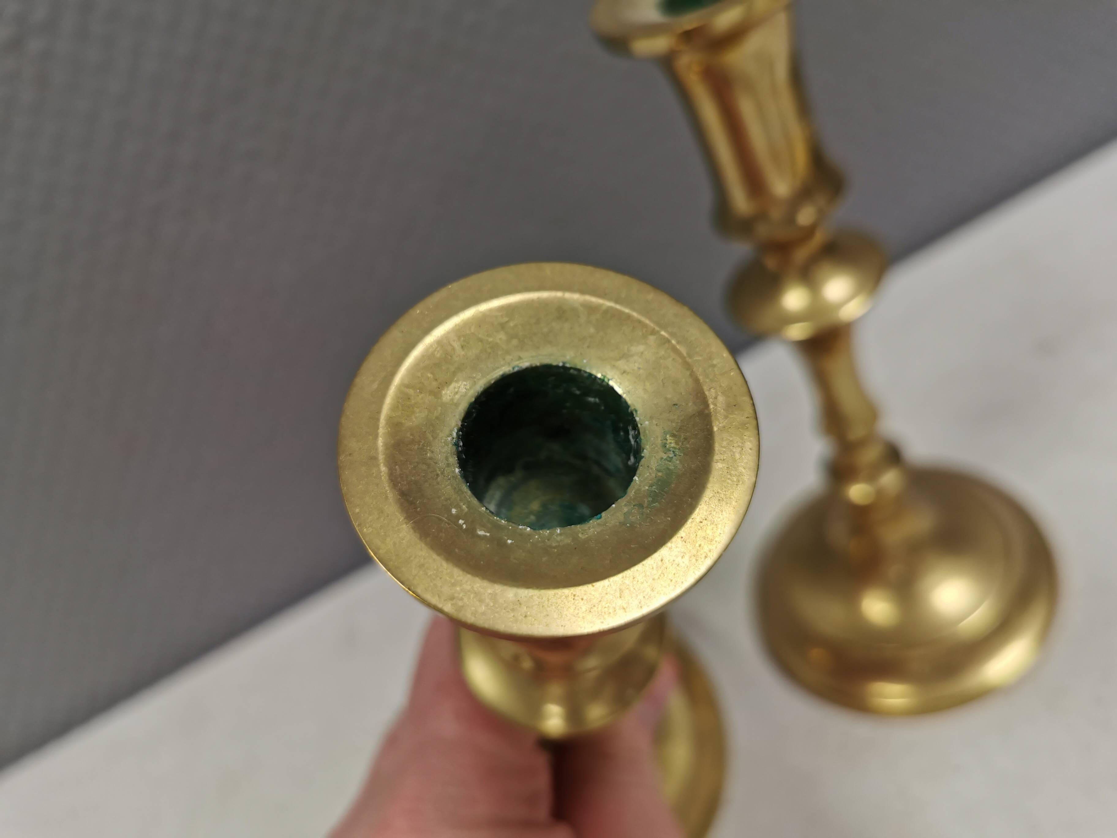 A set of vintage brass candlesticks. Denmark 1960-70s.