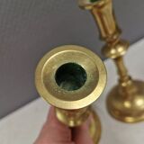 A set of vintage brass candlesticks. Denmark 1960-70s.