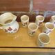 Old Service Juice Jug + 6 White Ceramic Glasses with Flower Wine Decor