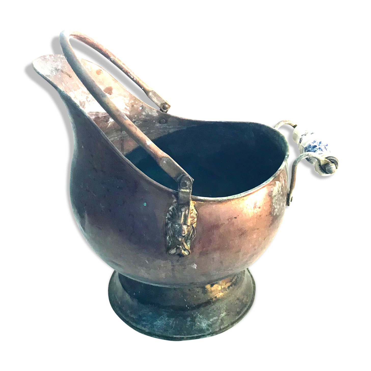 Cache pot ancient copper and porcelain