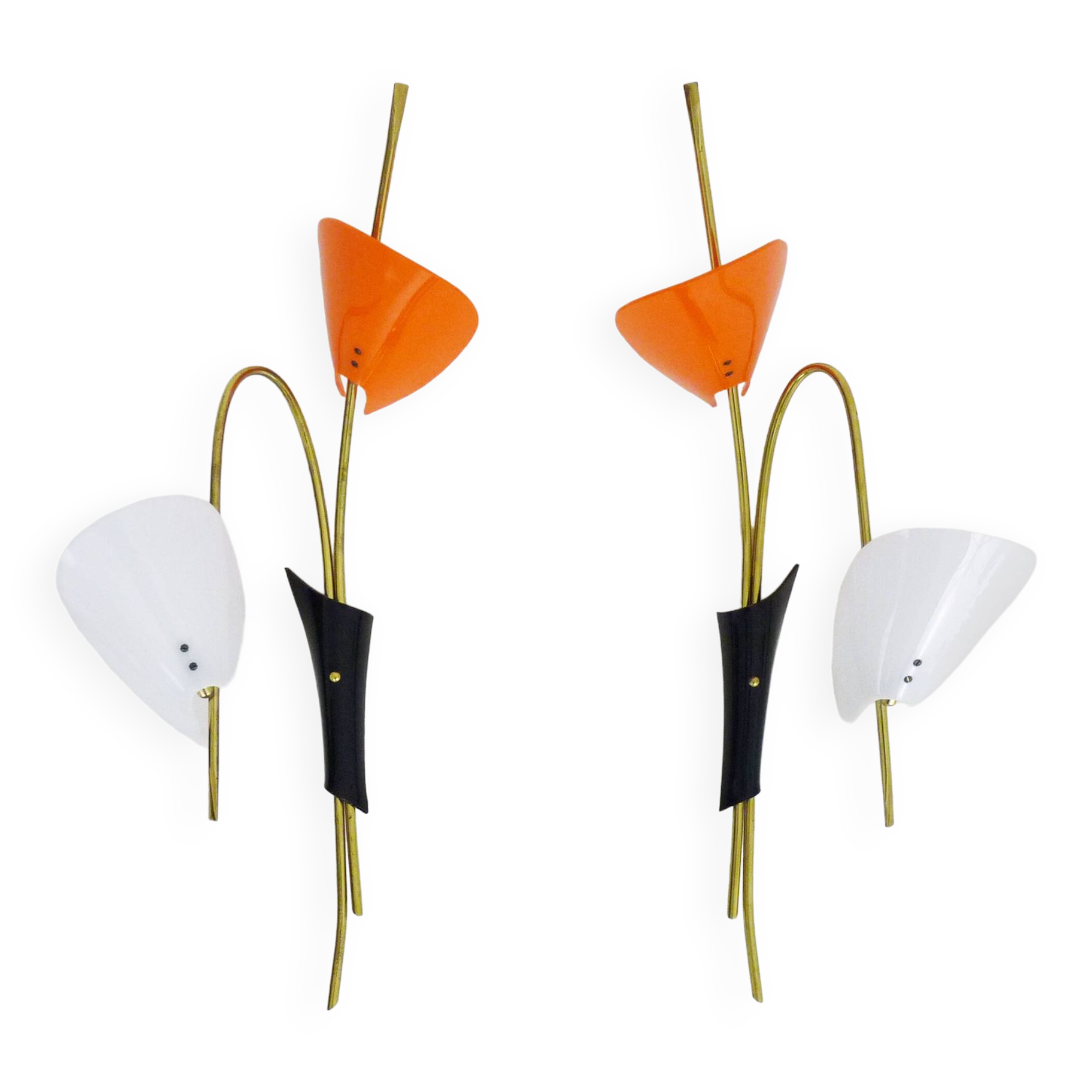 Pair of Mid-Century orange and white Arum wall sconces, Italy, 1950s