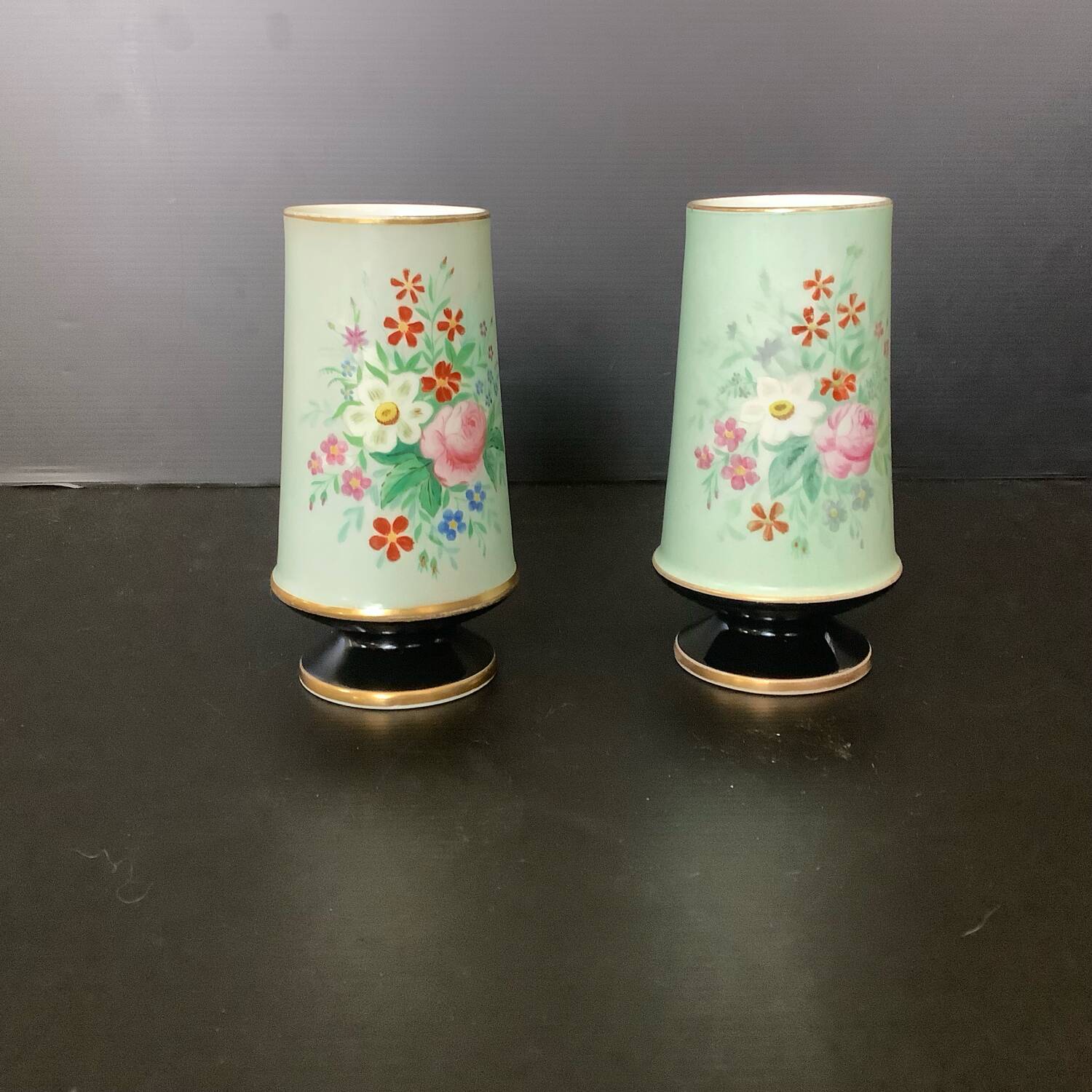 Pair of 19th Century Paris Porcelain Vases with Flower Decor