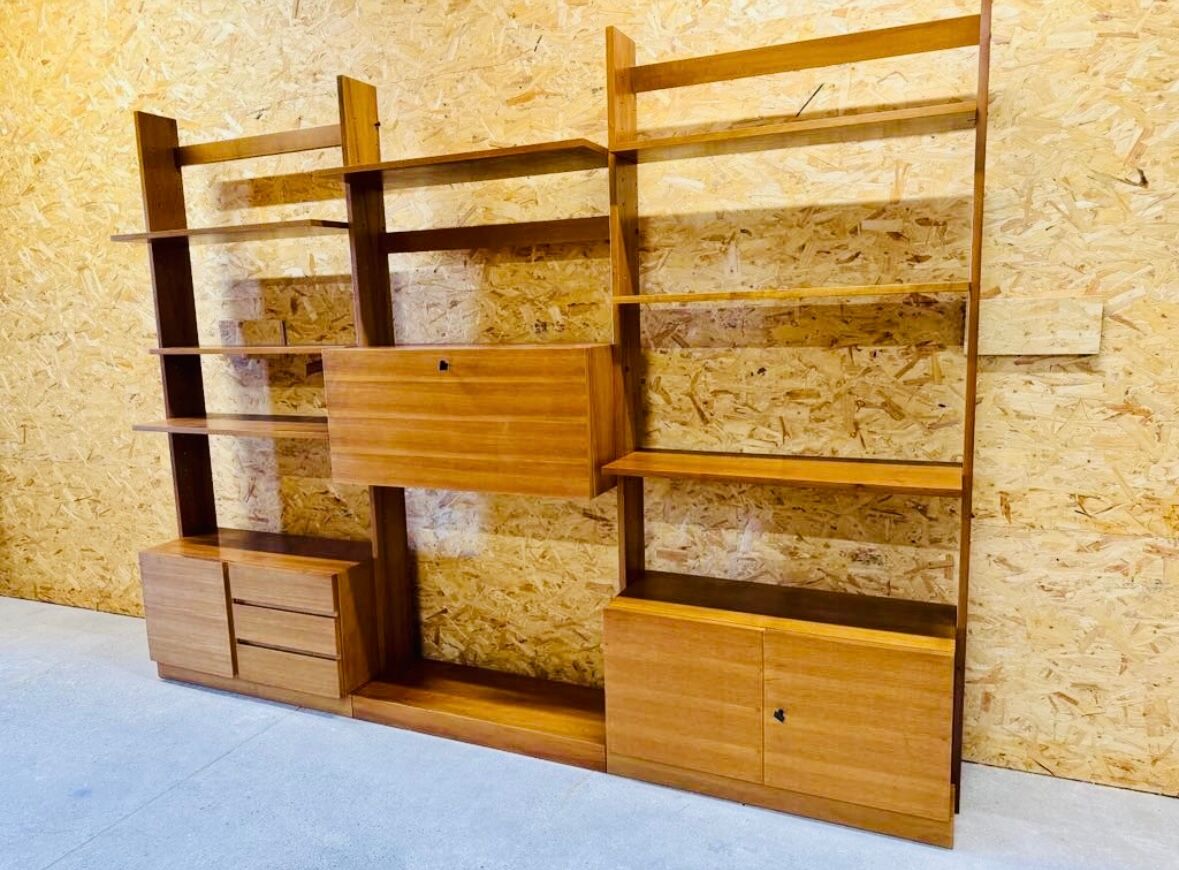 1960s Teak Composable Wall Shelf Library