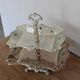 Vintage two-tiered server in oriental style – Silver-plated metal and turquoise cabochons.