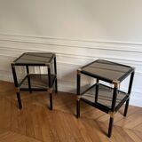 Pair of vintage metal and smoked glass side tables