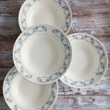 Set of 4 flowered earthenware soup plates