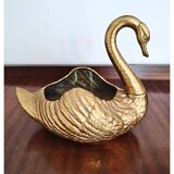 Jardinière cygne en laiton massif du milieu du siècle