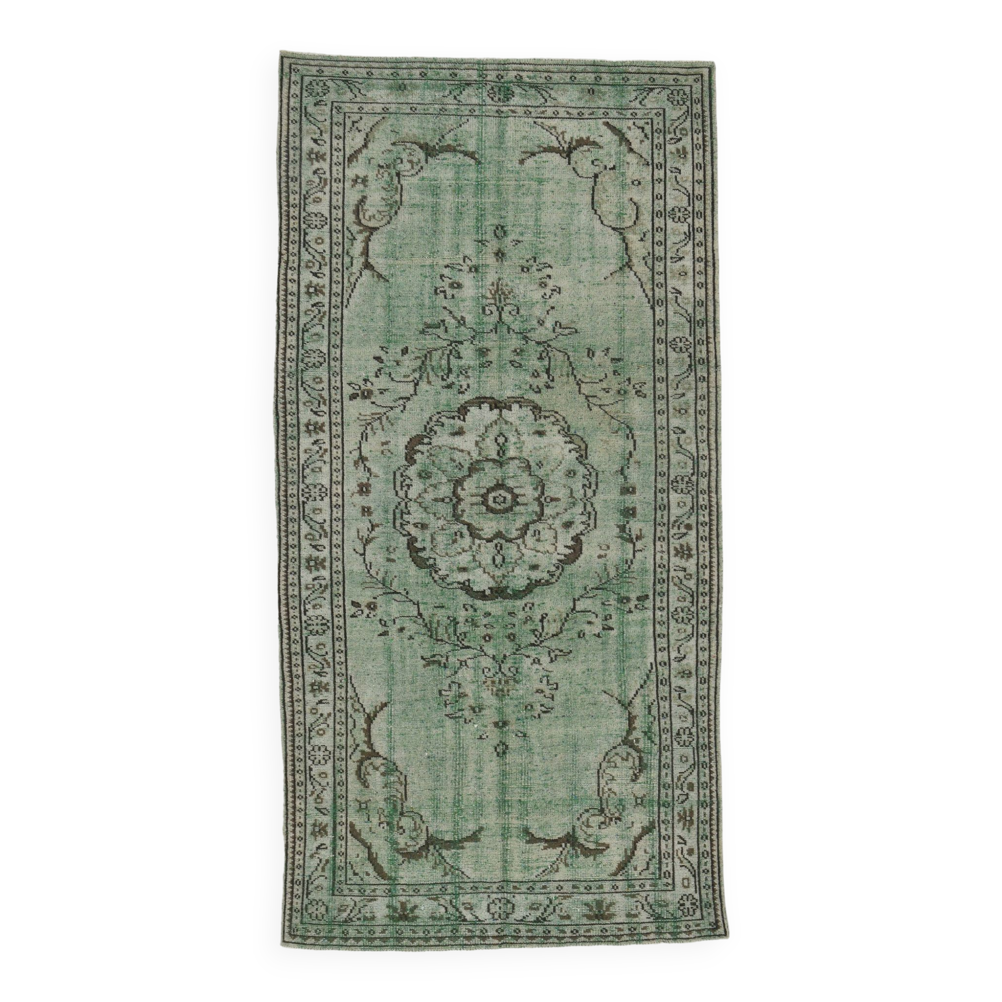 4x9 Rug For Living Room Green Oriental Turkish Vintage Rug, 135x270Cm