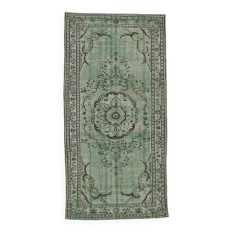 4x9 Rug For Living Room Green Oriental Turkish Vintage Rug, 135x270Cm