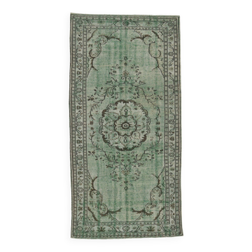 4x9 Rug For Living Room Green Oriental Turkish Vintage Rug, 135x270Cm