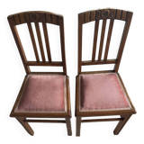 Pair of carved wooden chairs with pink velvet seat ART DECO