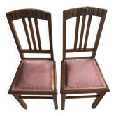 Paire de chaise bois sculpté assise velours rose ART DÉCO