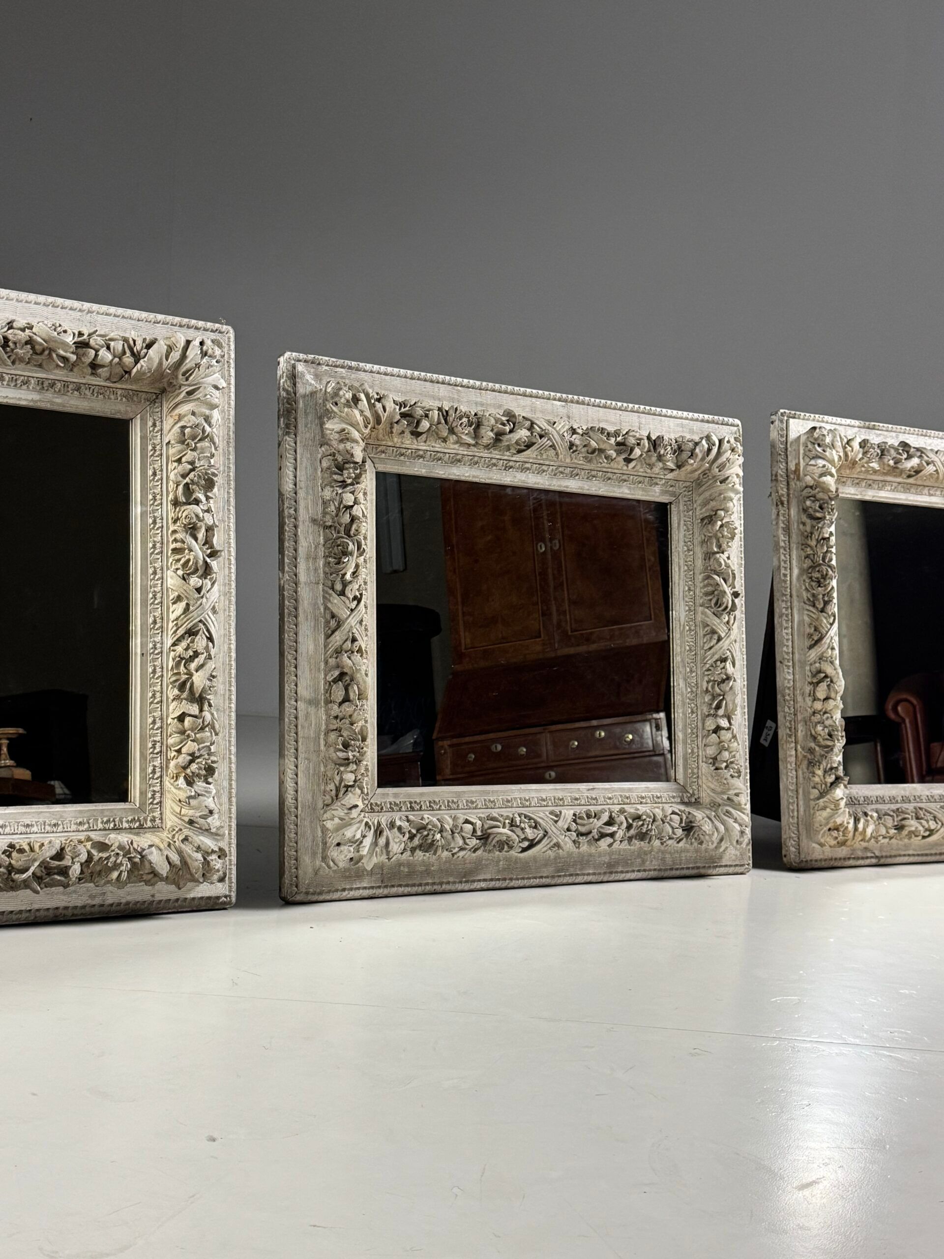 Set of three French mirrors white