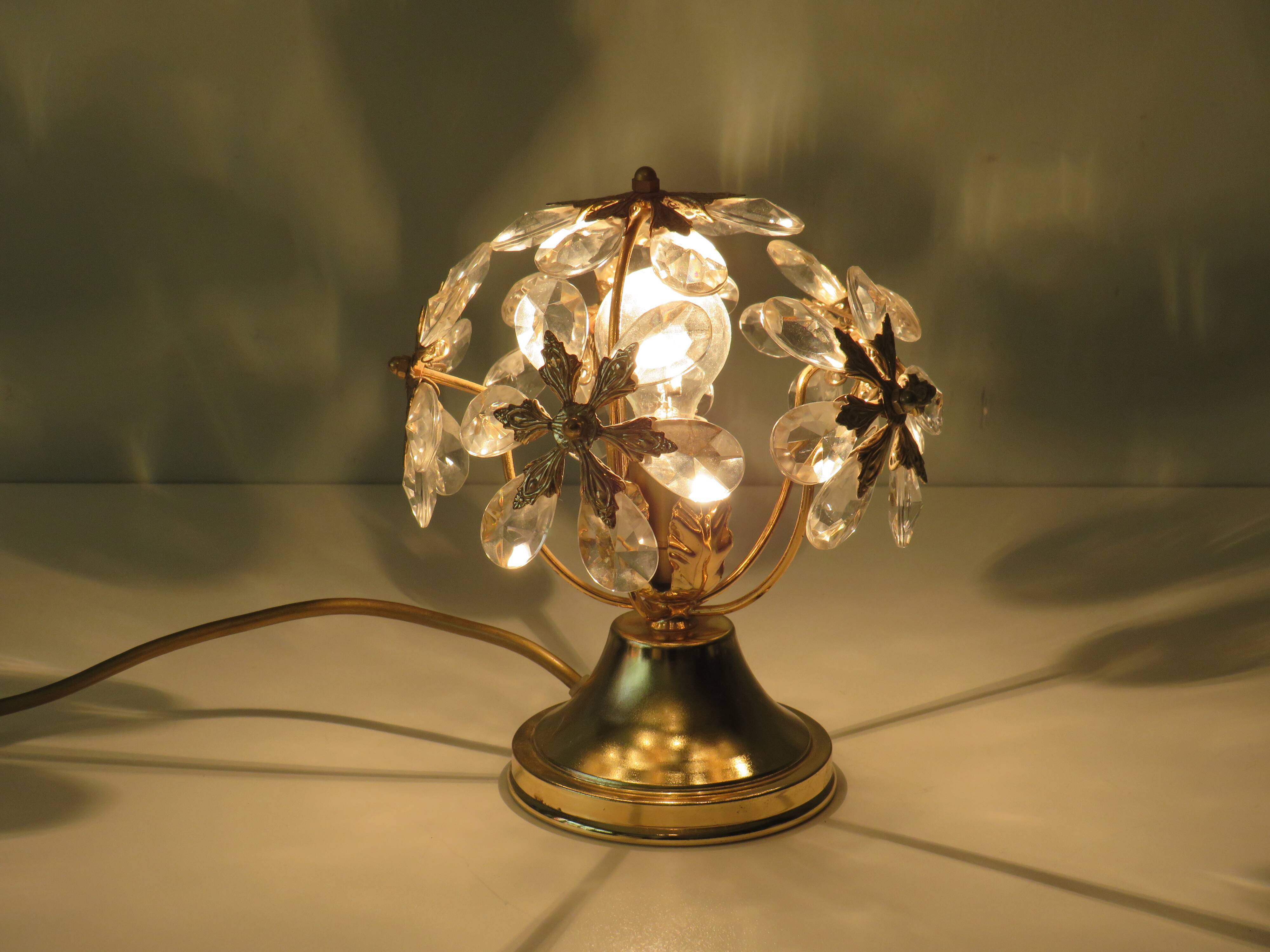 Table lamp, gilt metal and crystal, Belgium 1960s