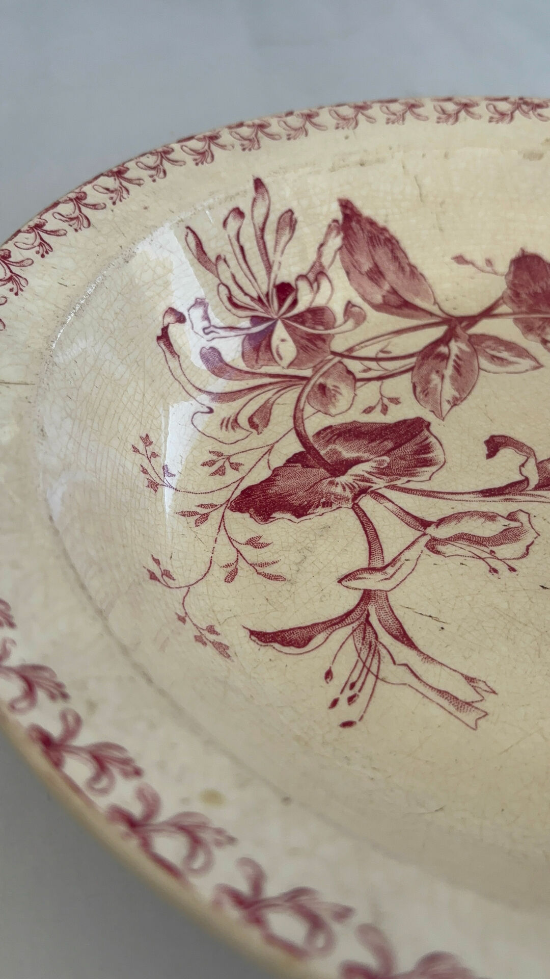Shallow dish / salad bowl red ironstone Gien honeysuckle model faïence