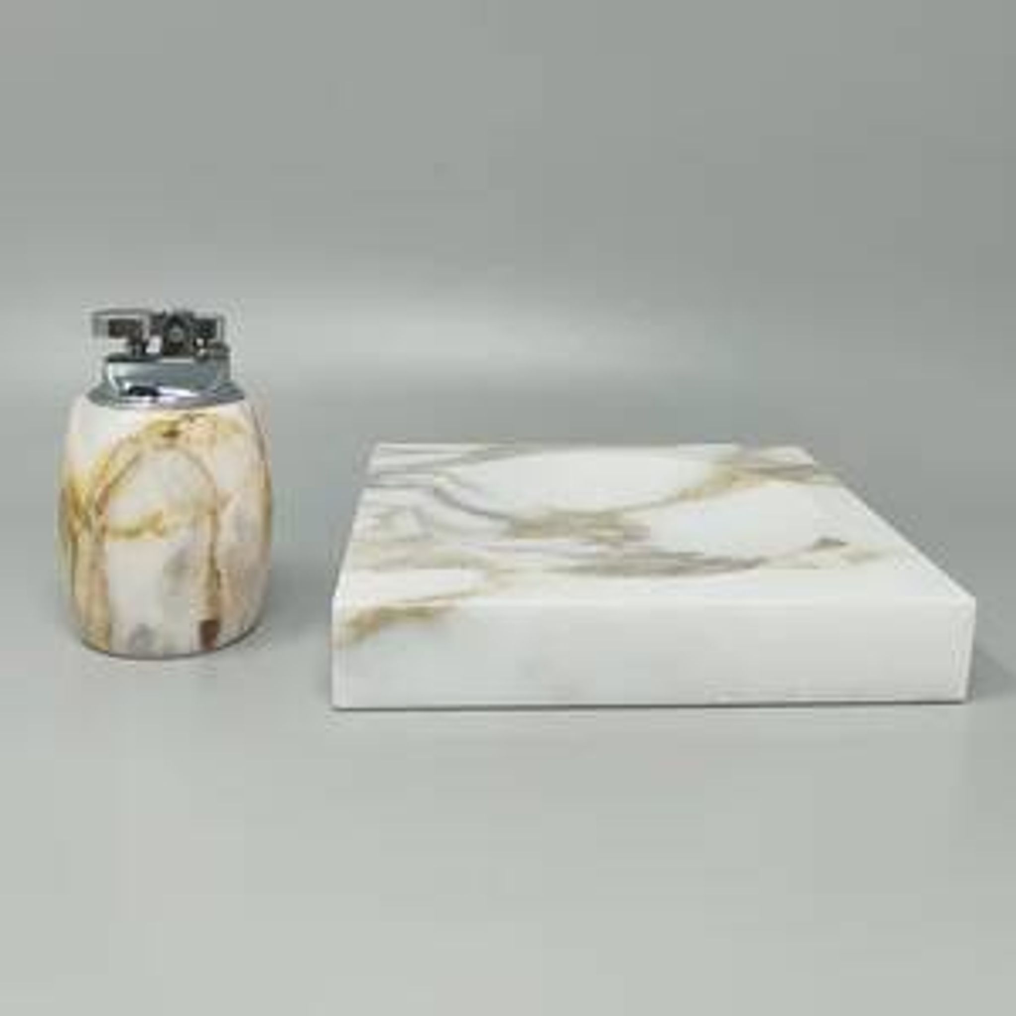 1960s mid-century modern Italian onyx smoking set with table lighter & ashtray