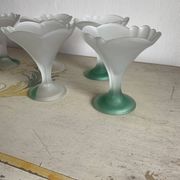 Set of 6 Art Deco dessert bowls in frosted glass with a gradient amber stem.