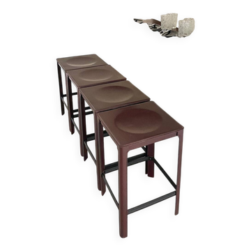 4 rare Matteo Grassi Warm Brown/Bordeaux Red Bark stools