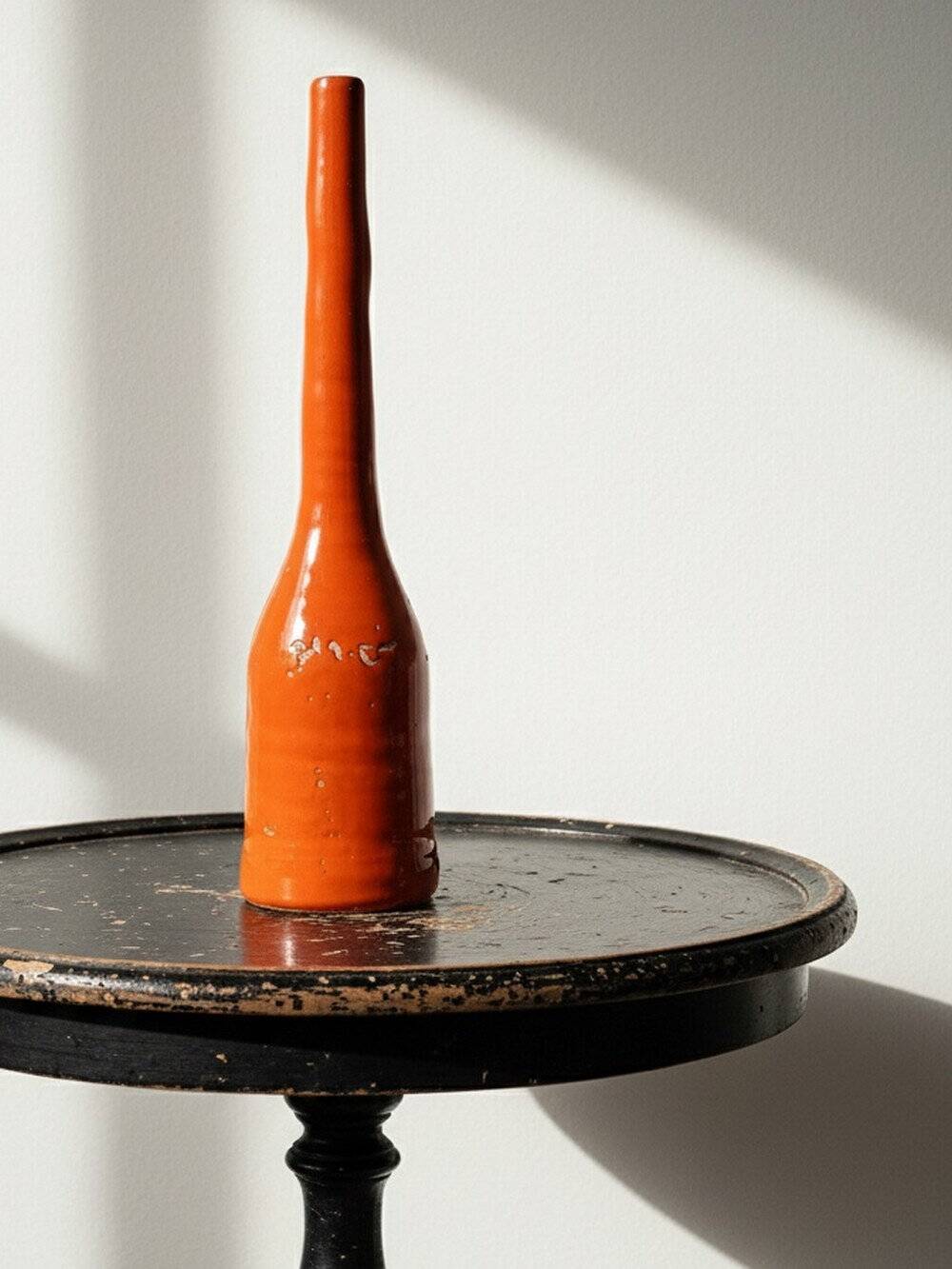Bright orange mid-century decorative bottle lamp base glazed pottery.