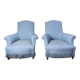 Pair of English blues shepherdess armchairs