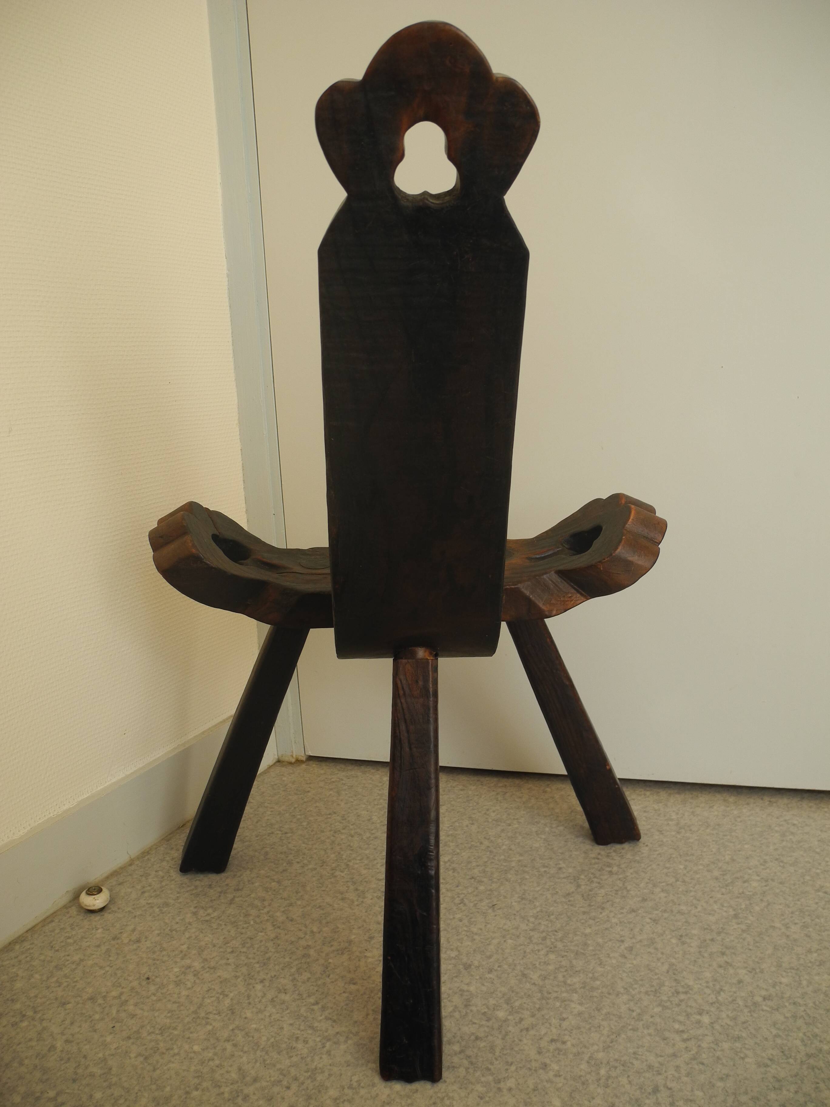 vintage tripod chair brutalist wood decor 50s brutalist