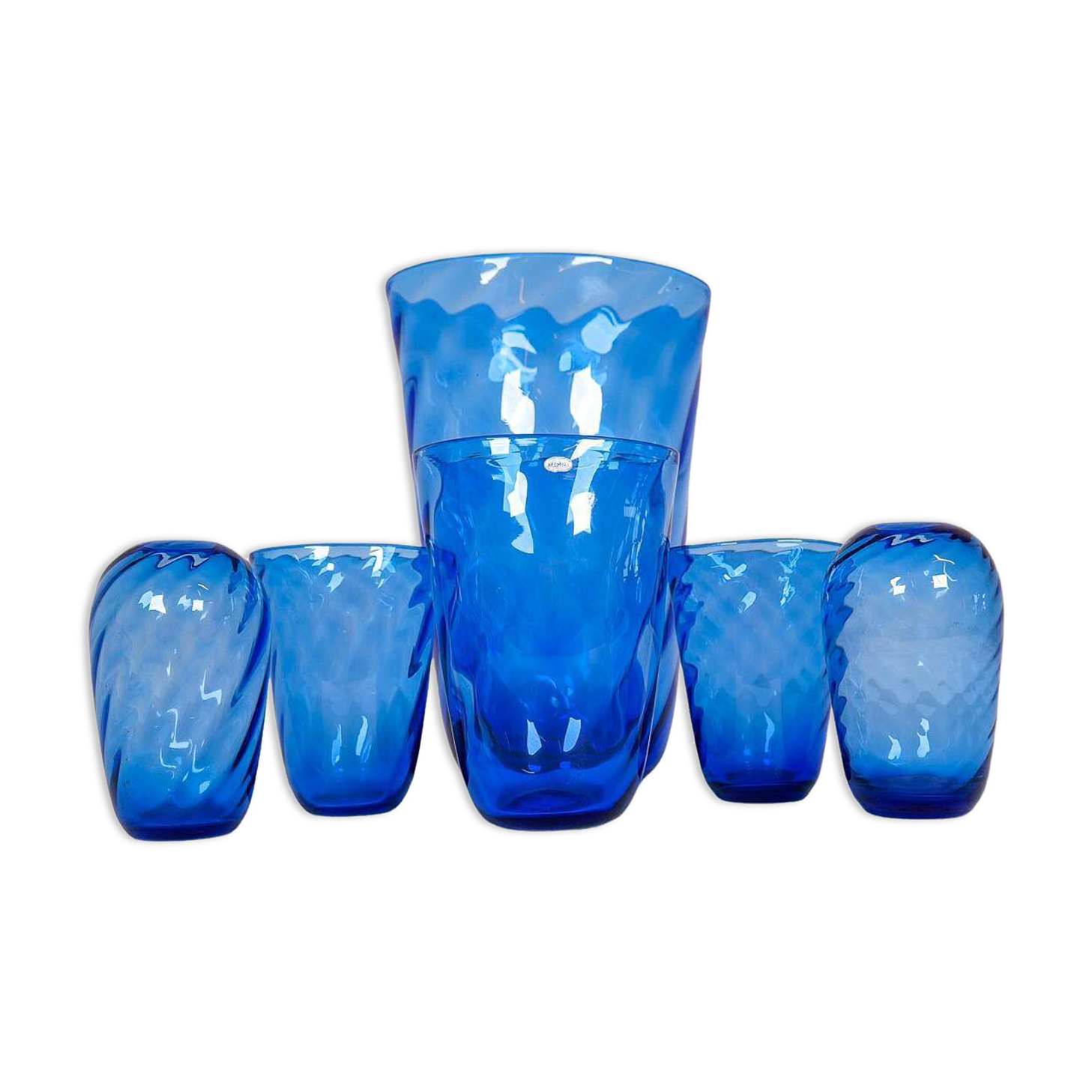 Art Deco Set of 6 Sculpted Glass Vases Handmade Reijmyre, Sweden, 1930s