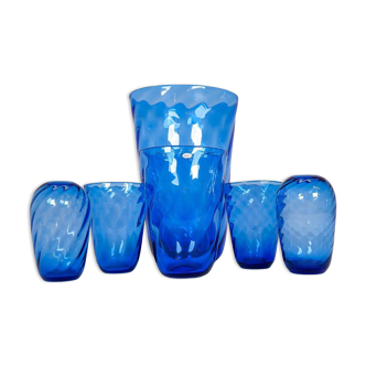 Art Deco Set of 6 Sculpted Glass Vases Handmade Reijmyre, Sweden, 1930s