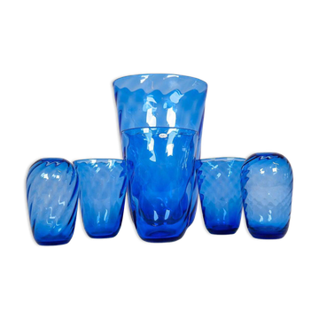 Art Deco Set of 6 Sculpted Glass Vases Handmade Reijmyre, Sweden, 1930s