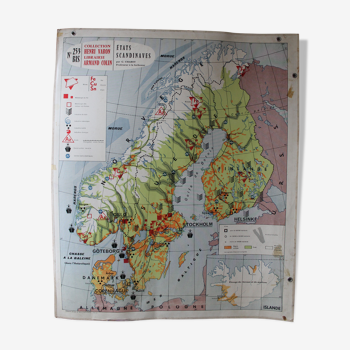 Carte ancienne N°253 « Etats Scandinaves » relief sites industriels villes