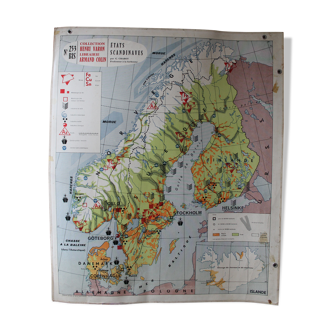 Ancient map No.253 "Scandinavian states" (relief, industrial sites, cities)