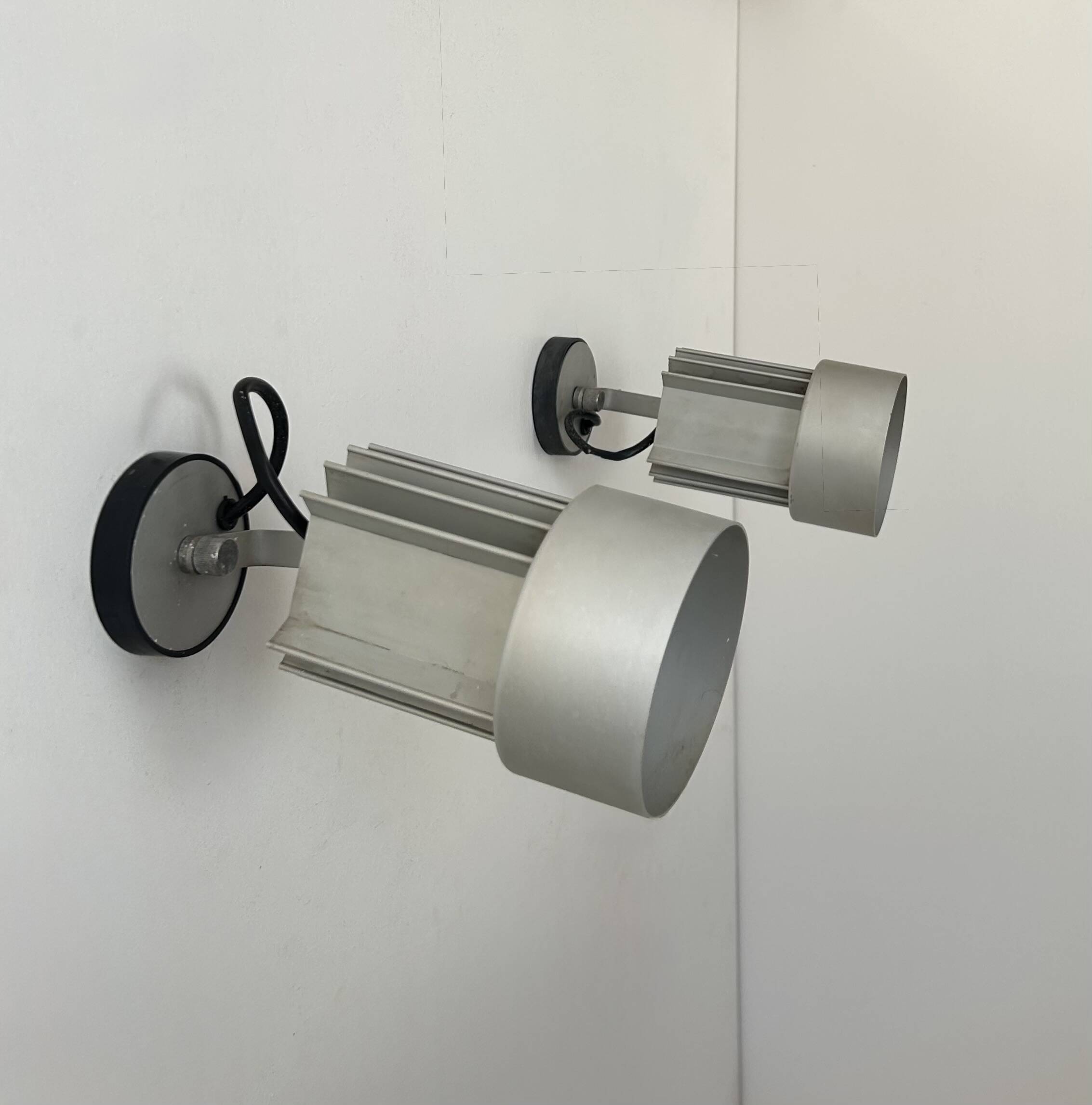 Pair of vintage adjustable wall lights, aluminum, Italy 1970
