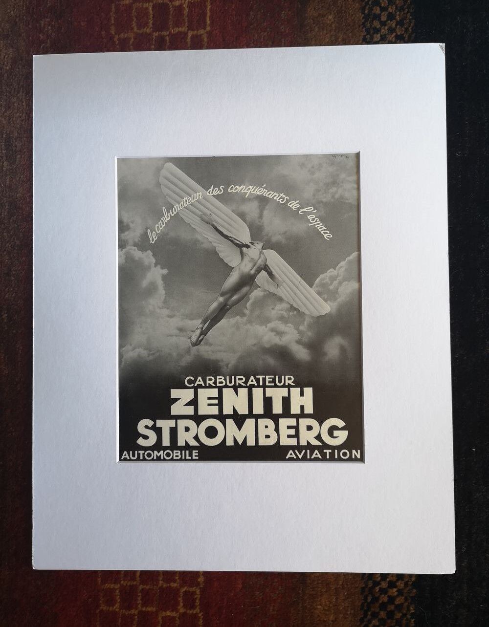 Affiche publicitaire pneus carburateur zenith stromberg - impression originale de 1938